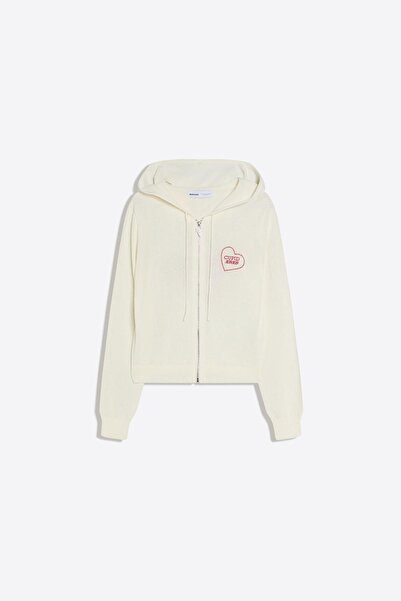 Bershka Fermuarlı kapüşonlu baskılı sweatshirt
