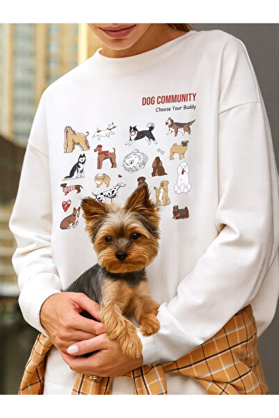 ELNOYA White Soft Textured Fun Figure Detailed Crew Neck Top