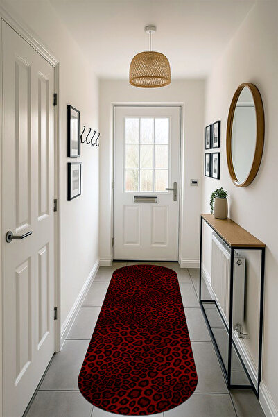 THEMODERNHANE Leopar Desenli Oval Dijital Baskılı Yolluk Yıkanabilir Kaymaz T...