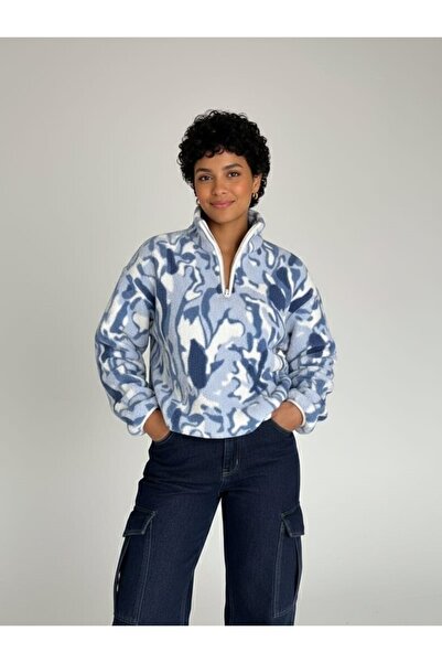 Sibel Günay Butik Abstract Patterned Half Zipper Women's Fleece Sweatshirt