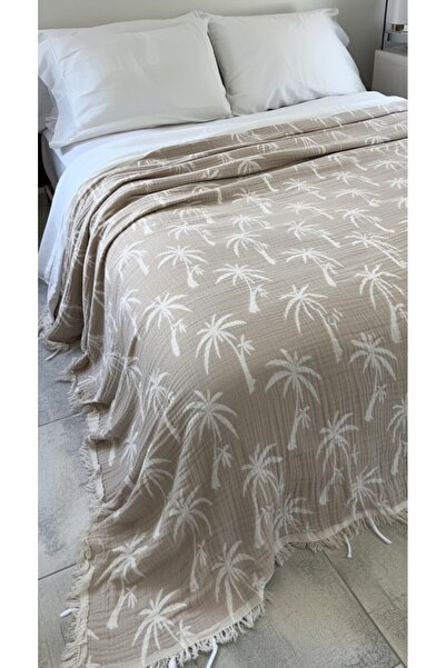 Mulberry Cuvertură de pat din muselină piqué cu model palmier, 4 straturi, di...