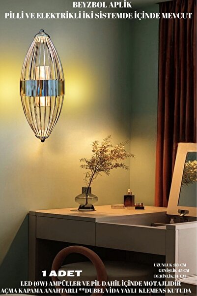 shop Simetri Modern Krom Gümüş Pilli ve Elektirikli Günışığı Ledli Duvar Apli...