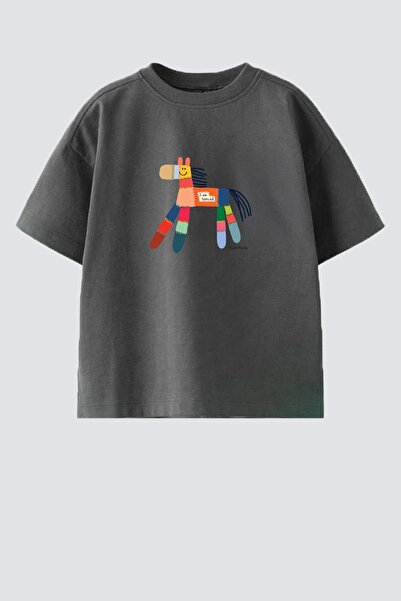 Monila Унисекс детска памучна тениска с обло деколте и принт