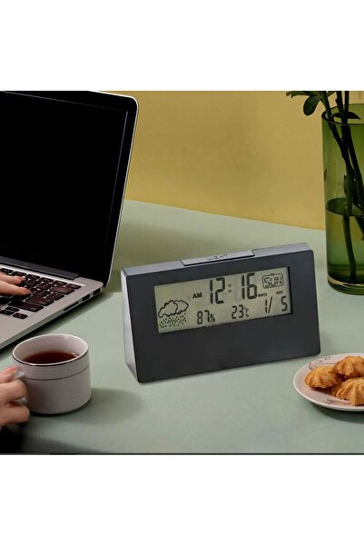 zerzembe Masa üstü dijital saat hava göstergeli sıcaklık ve nem ölçer ertelem...