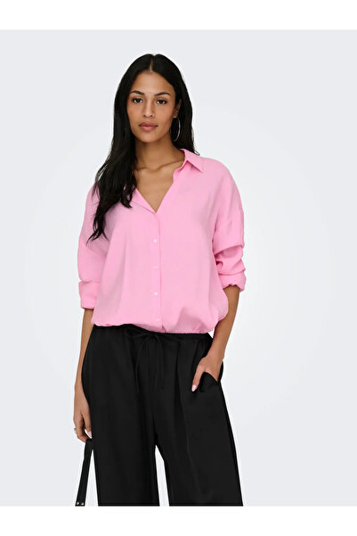 ONLY Women's Short Front Long Back Pink Shirt - 15272523