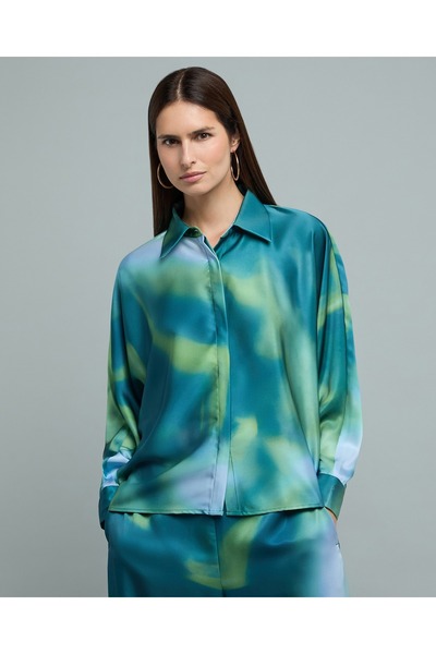 R&B Patterned Shirt with Classic Collar and Long Sleeves