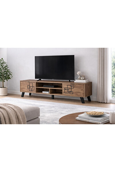 Generic A modern wooden TV stand with stylish, contemporary panels, suitable ...