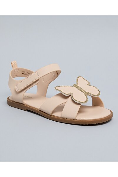 R&B Girls Pink Appliqued Ankle Strap Flat Sandals