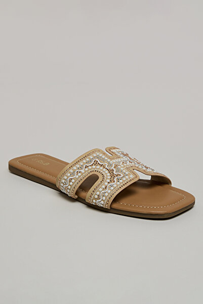 R&B Women Gold Embellished Flat Sandals