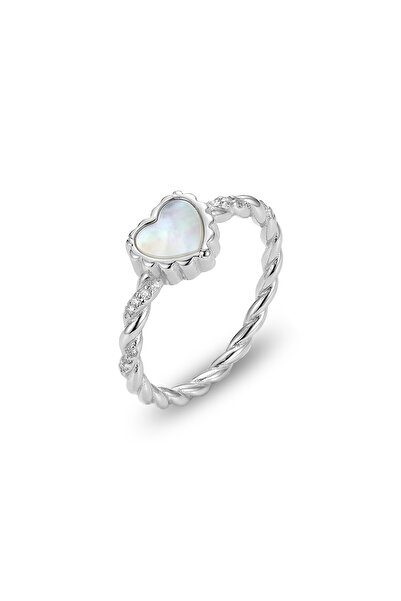 Söğütlü Silver 925 Ayar Gümüş Yüzük Kalp Figürlü Sedefli ve Zirkon Taşlı Burg...