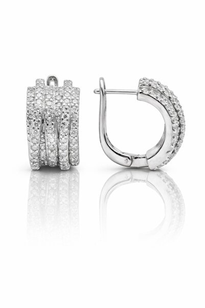 Söğütlü Silver 925 Ayar Gümüş Küpe Lüks Tasarım Sıralı Taşlı Halka Model J Kü...
