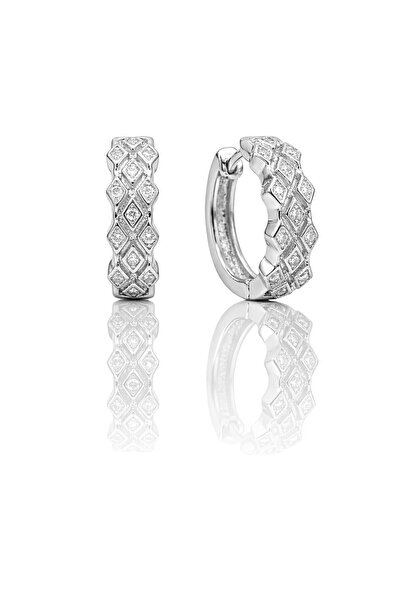 Söğütlü Silver 925 Ayar Gümüş Küpe Baklava Desenli Zirkon Taşlı Halka Küpe - ...