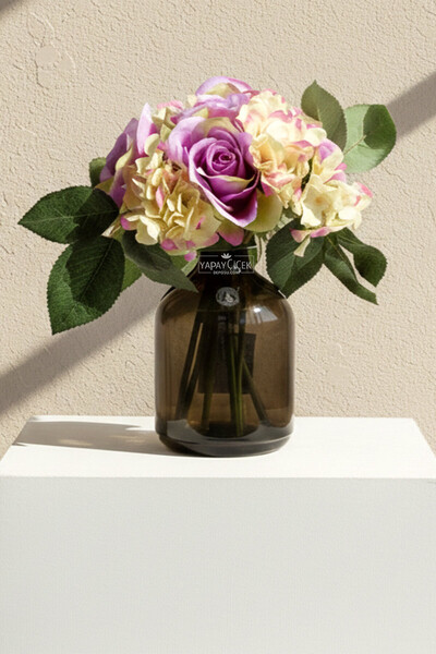 Yapay Çiçek Deposu باقة زهور اصطناعية من الورد الأورتانكالي باللون الأرجواني ...