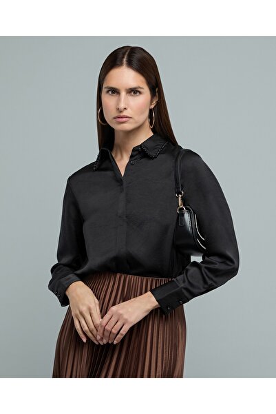 R&B Textured Shirt with Classic Collar and Long Sleeves