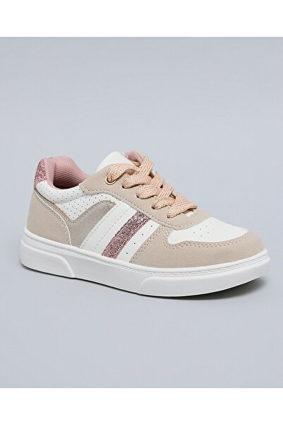 R&B Girls White Glittered Lace Up Sneakers