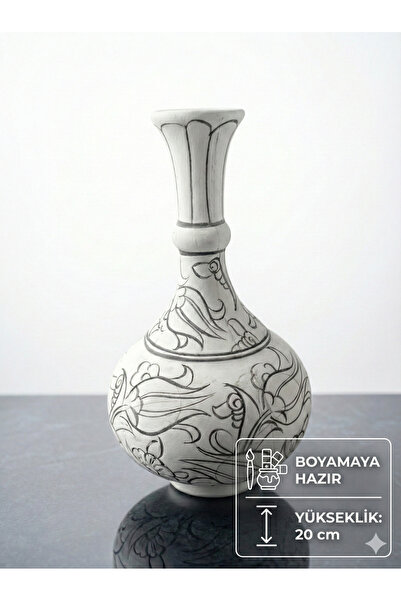 TTSERAMİK Boyamaya Hazır Tahrirli Gözyaşı Seramik Vazo | Kendin Boya | 20 Cm