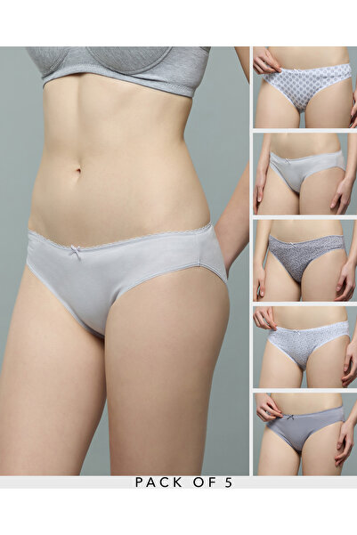 R&B Women Grey 5 Pack Printed Bikini Briefs
