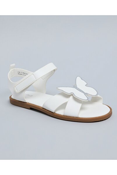 R&B Girls White Appliqued Ankle Strap Flat Sandals