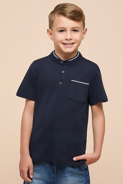 R&B Solid T-Shirt with Stand Collar and Short Sleeves