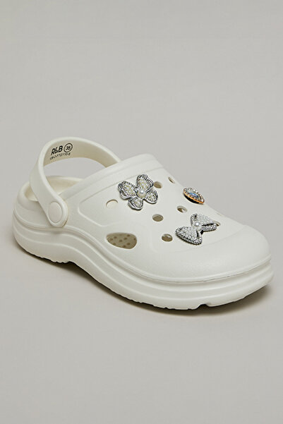 R&B Girls Ivory Charm Detail Slingback Clogs