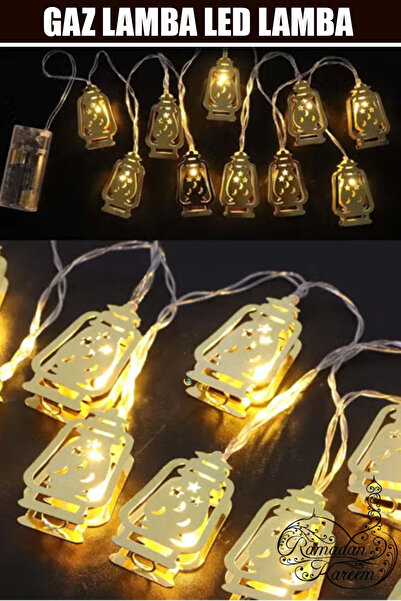 CMT GAZ LAMBA MODEL 2MT GOLD METAL PİLLİ DEKORATİF RAMAZAN LED IŞIK & LAMBA