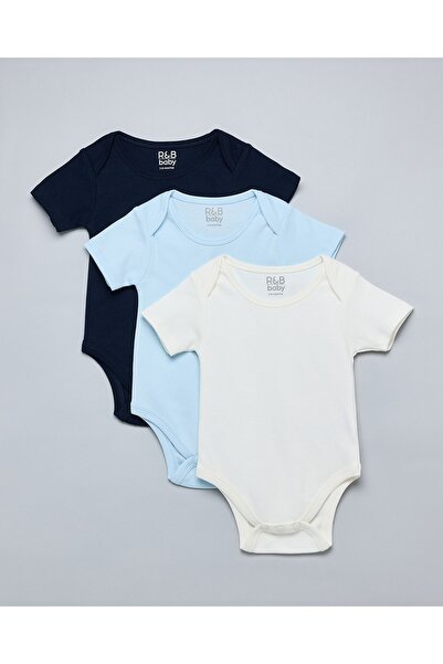 R&B طقم من 3 بدلات جسم سادة بأكمام قصيرة