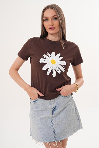 ŞİMAL Tricou de damă cu imprimeu și guler rotund - 260051