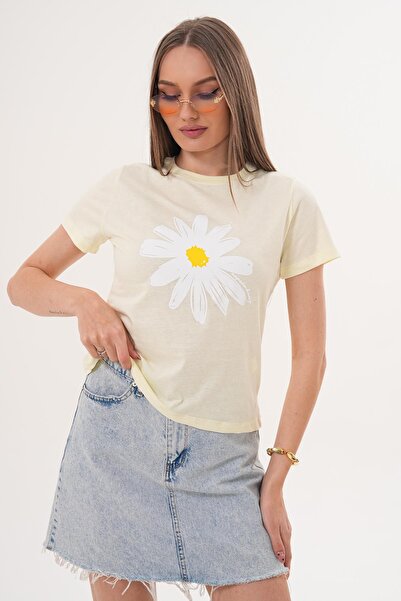 ŞİMAL Tricou de damă cu imprimeu și guler rotund - 260051