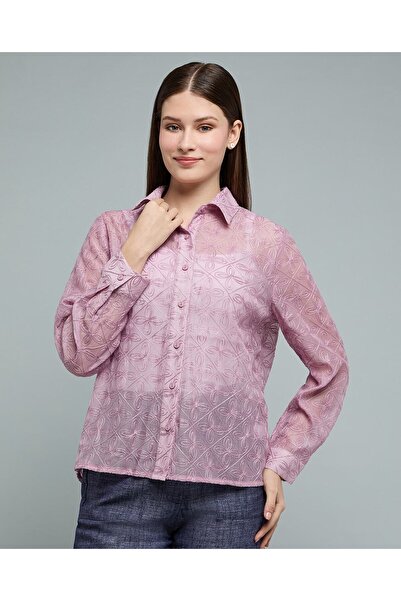 R&B Embroidered Shirt with Classic Collar and Long Sleeves