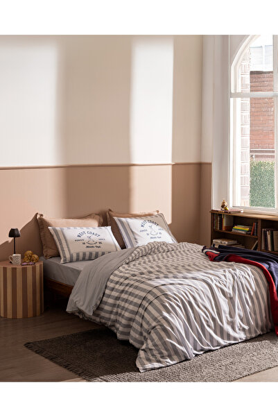 Madame Coco Olivier Double 100% Cotton Ranforce Printed Duvet Cover Set - Gray