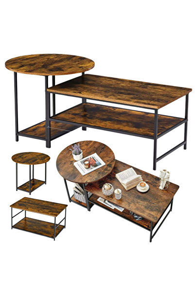 Three top online 2-in-1 Vintage Rustic Wood Coffee Table Set