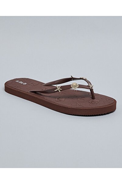 R&B Women Brown Charm Detail Flip-Flops