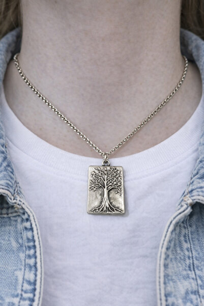 Yuchicly Rootline Tree of Life Silver Color Unisex Necklace (60 cm)