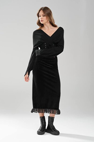 tw3 Bluză de damă cu design cu mâneci lungi și detaliu corset în talie