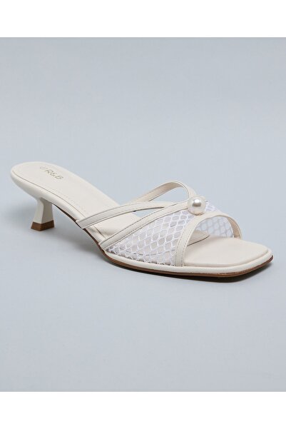 R&B Women Beige Pearl Embellished Heeled Sandals