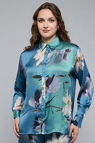 R&B Floral Print Shirt with Classic Collar and Long Sleeves