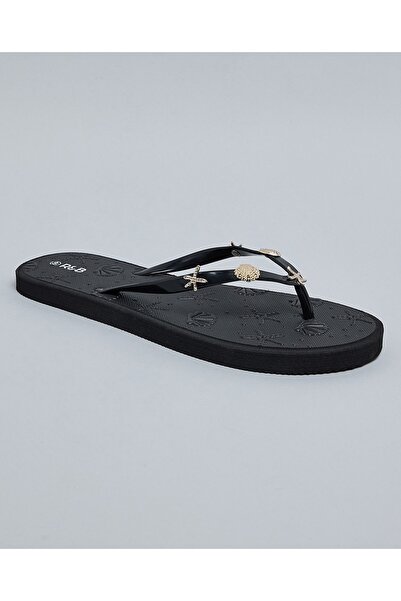 R&B Women Black Charm Detail Flip-Flops