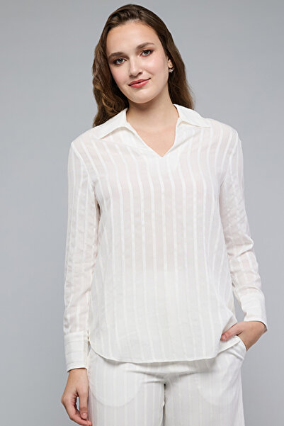 R&B Striped Shirt with Collared Neck and Long Sleeves