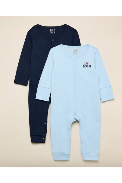 R&B طقم بيجامات نوم مطبوع بأكمام طويلة، قطعتان