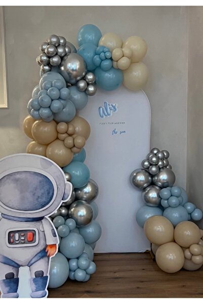 Çemrek Süs Parti مجموعة سلسلة بالونات من الكروم الفضي والزجاج الأزرق بتصميم ف...