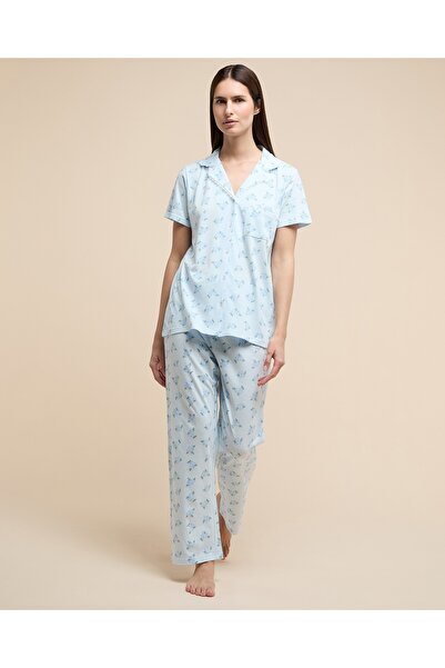 R&B طقم بيجاما نسائي أزرق مطبوع