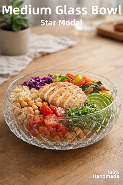 Nandy Home Bol pentru salată din sticlă lucrată manual, model stea de dimensi...
