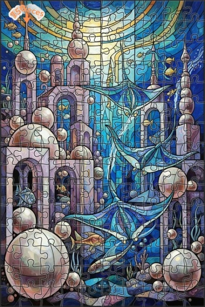 Teona Ahşap The Secrets of Atlantis Stained Glass Art Double Layer Framed Woo...