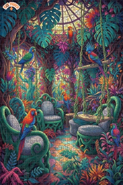 Teona Ahşap لغز خشبي مؤطر من طبقتين بتصميم زاوية الغابة والببغاوات الملونة، 5...