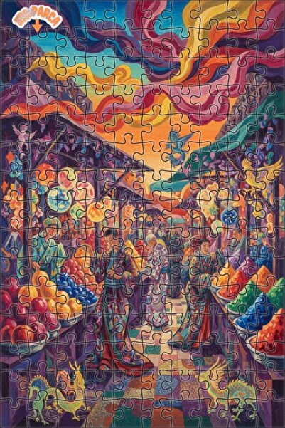 Teona Ahşap Vibrant Colors Illustration Oil Painting Look Double Layer Framed...