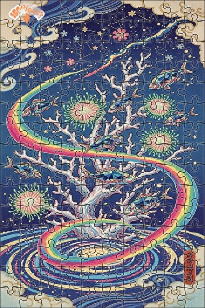 Teona Ahşap Rainbow Fish Dance Oil Painting Lookalike Double Layer Framed Woo...