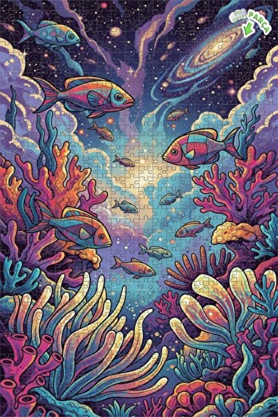 Teona Ahşap لغز خشبي على شكل أسماك جالاكتيك ومرجان ملون بمظهر لوحة زيتية 800 ...
