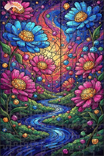 Teona Ahşap لغز خشبي بتصميم نهر الزهور السحري بمظهر فسيفساء زجاجية 150 قطعة 2...