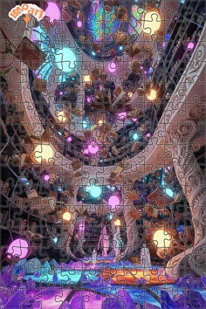 Teona Ahşap Mysterious Library Magic Books Oil Painting Double-Decker Framed ...