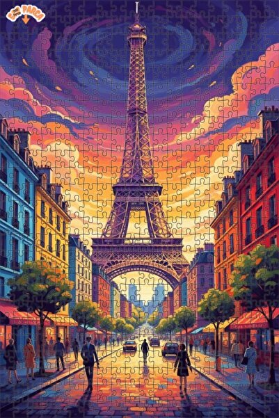 Teona Ahşap لغز خشبي بإطار مزدوج الطبقات بمظهر لوحة زيتية لغروب الشمس في باري...